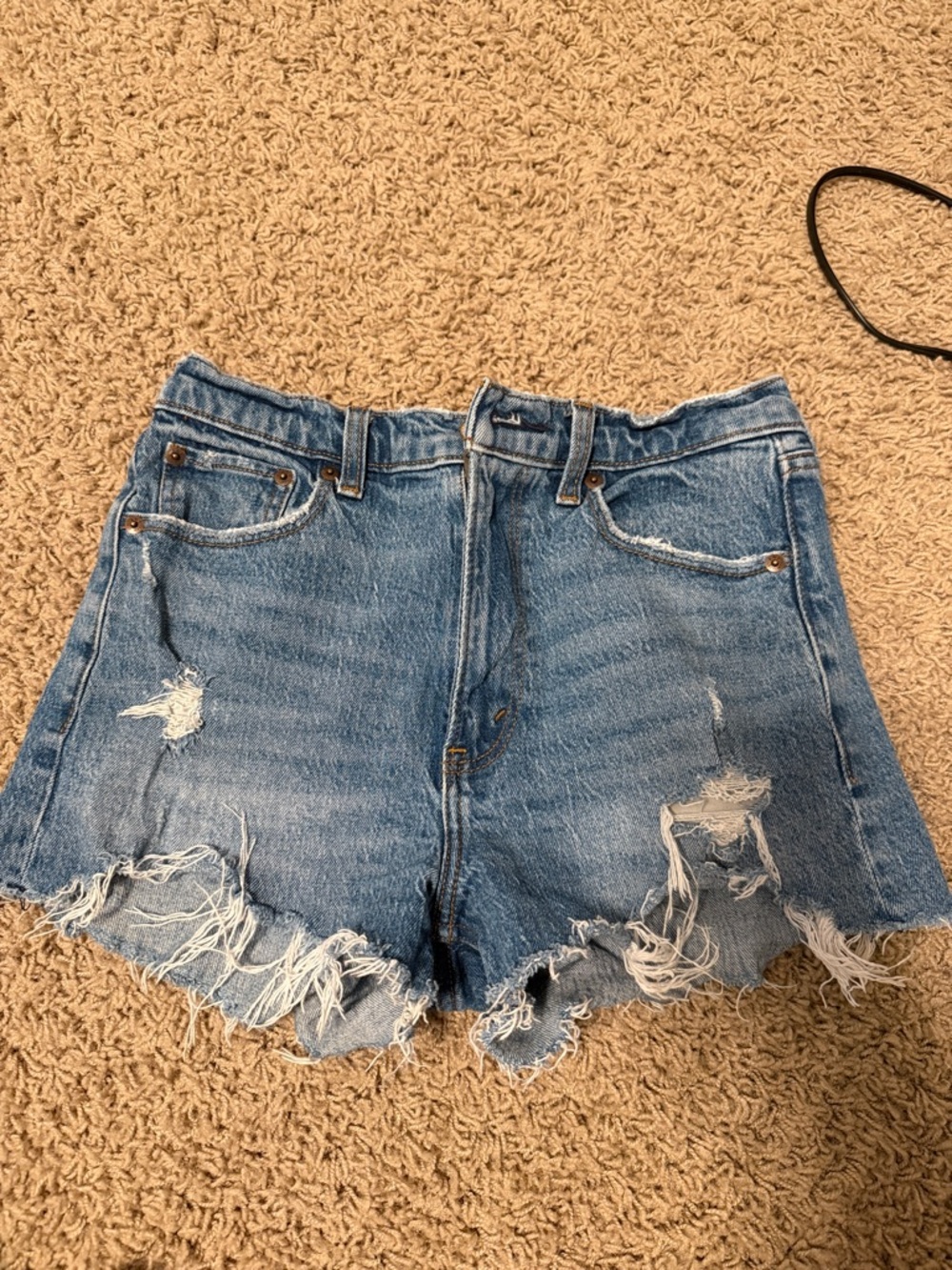Abercrombie & Fitch Ripped Light Blue High-Waist Denim Shorts